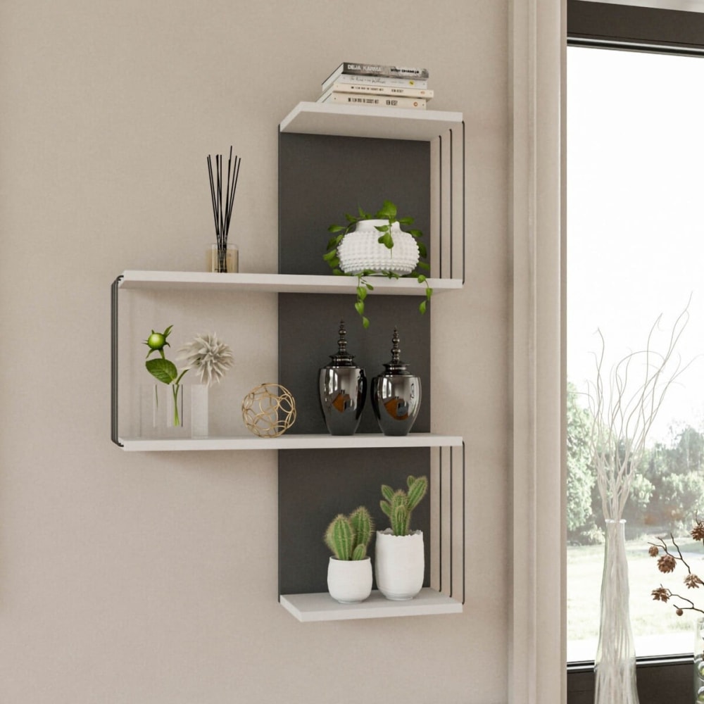 Etagère murale 4 tablettes h96 cm - blanc et bois