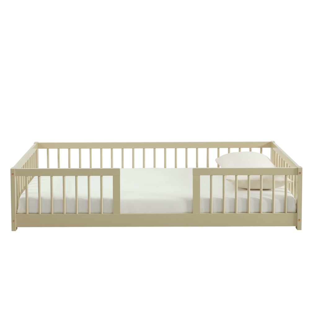 Lit enfant avec barrières  pin massif beige 90x190 sommier