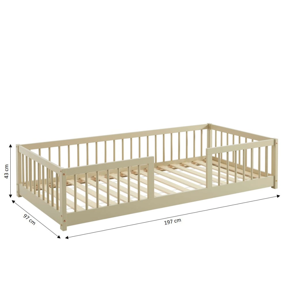 Lit enfant avec barrières  pin massif beige 90x190 sommier (Baita) - Image 2