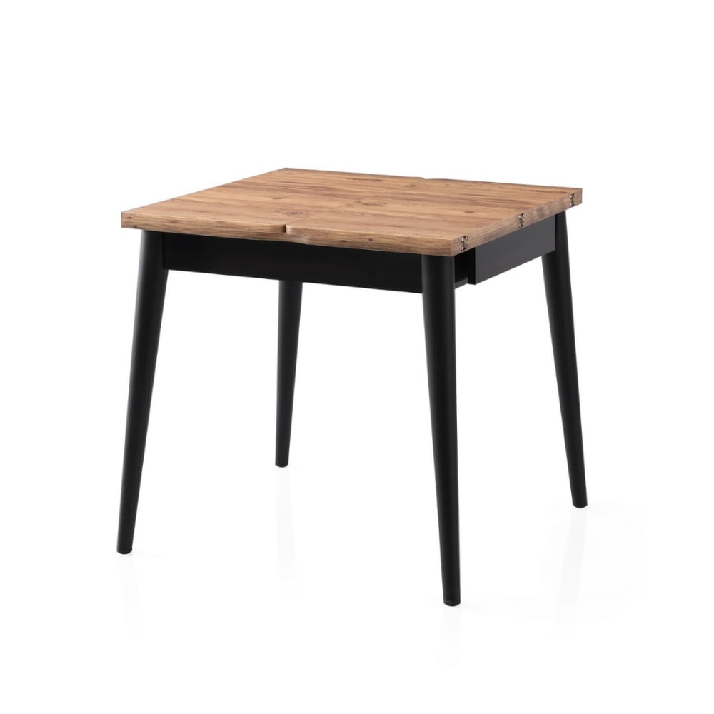 Table à manger extensible de 80 à 160 cm décor pin atlantique et noir