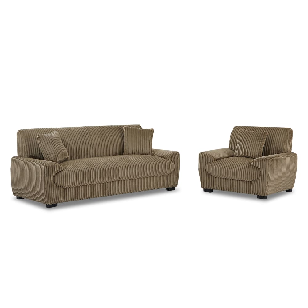 Ensemble canapé droit 3 places + fauteuil  velours côtelé marron