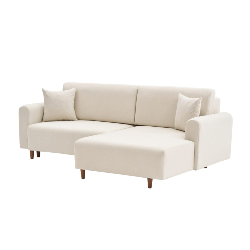 Canapé d'angle droite convertible en tissu L246 cm - Beige