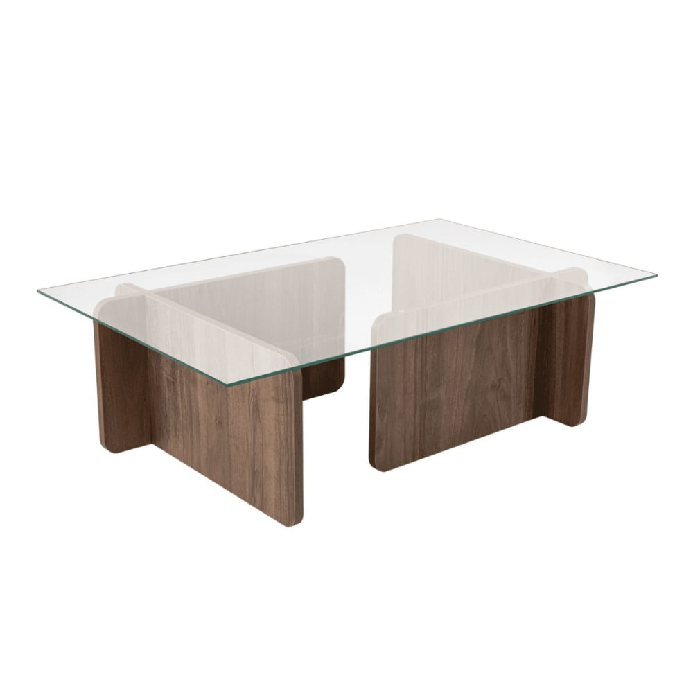 Table basse avec plateau en verre L105 cm - Effet Noyer