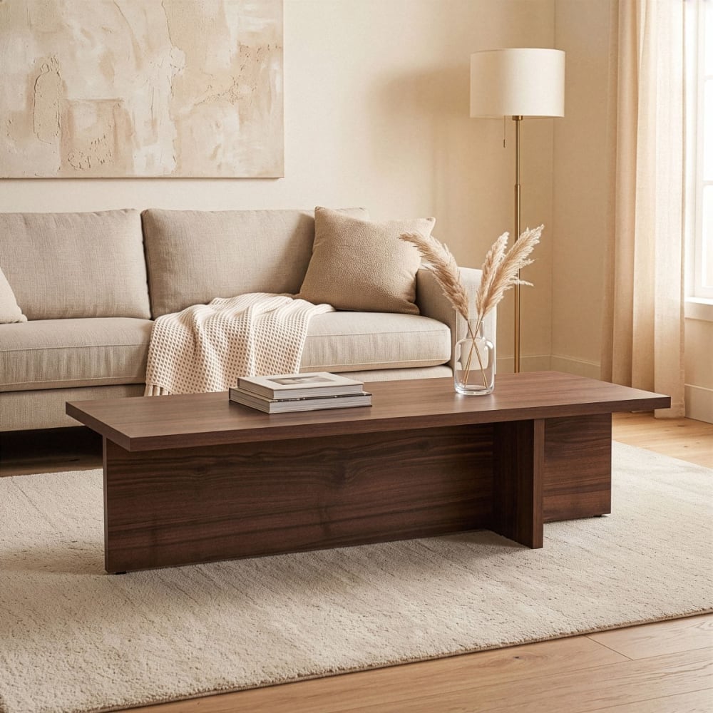 Couchtisch asymmetrischem Fuß L120 cm - Nussbaumdekor - Maisons