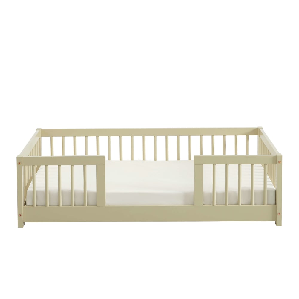Lit enfant avec barrières  70x140 pin massif beige sommier