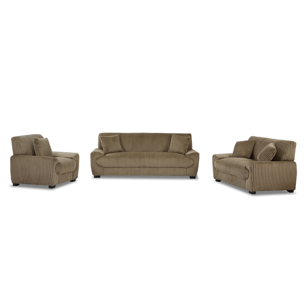 Ensemble canapés 3+2 places + fauteuil  velours côtelé marron