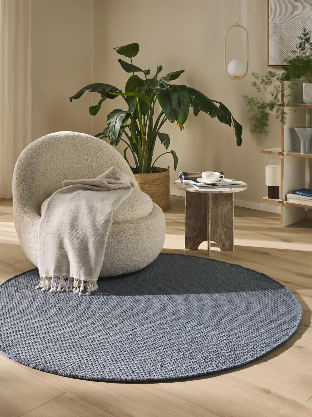 Tapis en laine bleu ø 150 cm rond