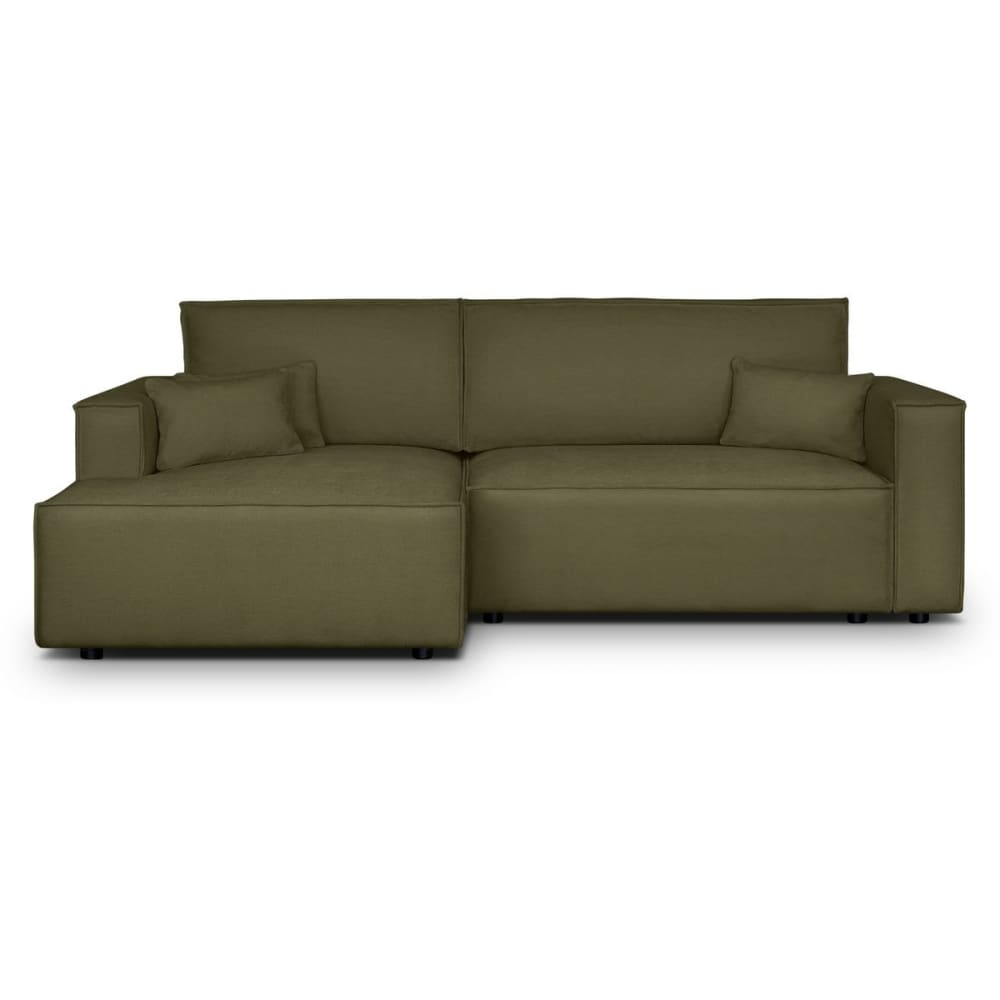 Canapé d'angle gauche convertible 3 places - tissu chenille vert kaki