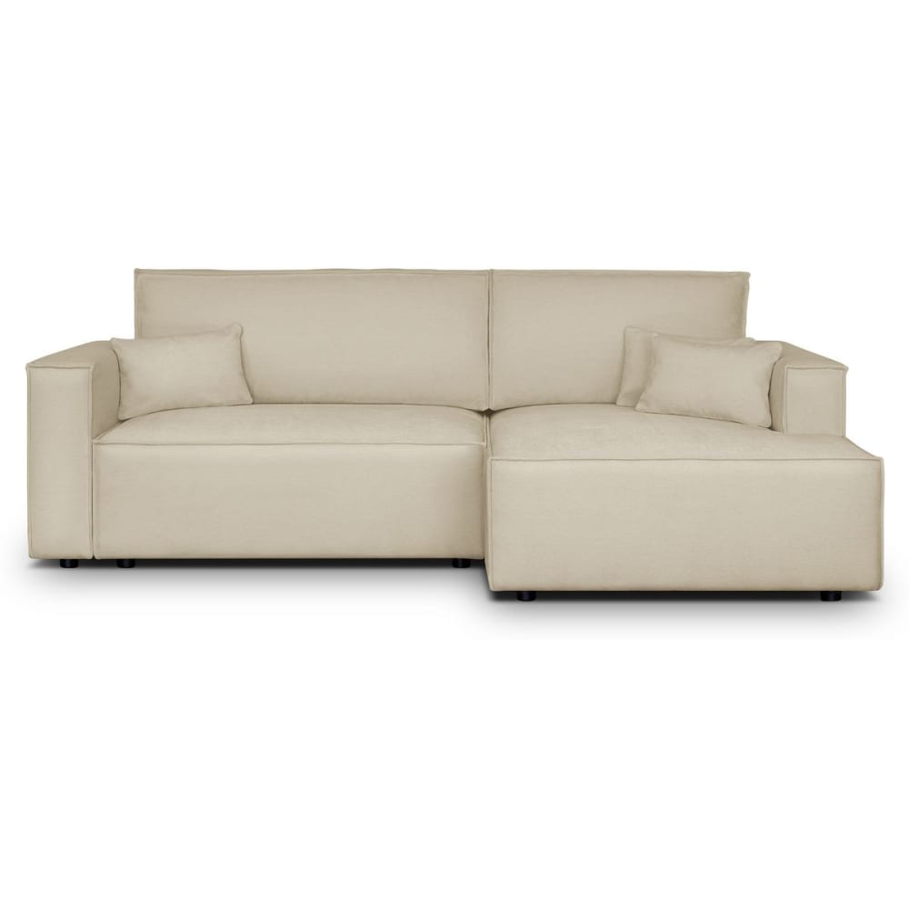 Canapé d'angle droit convertible 3 places - tissu chenille beige foncé