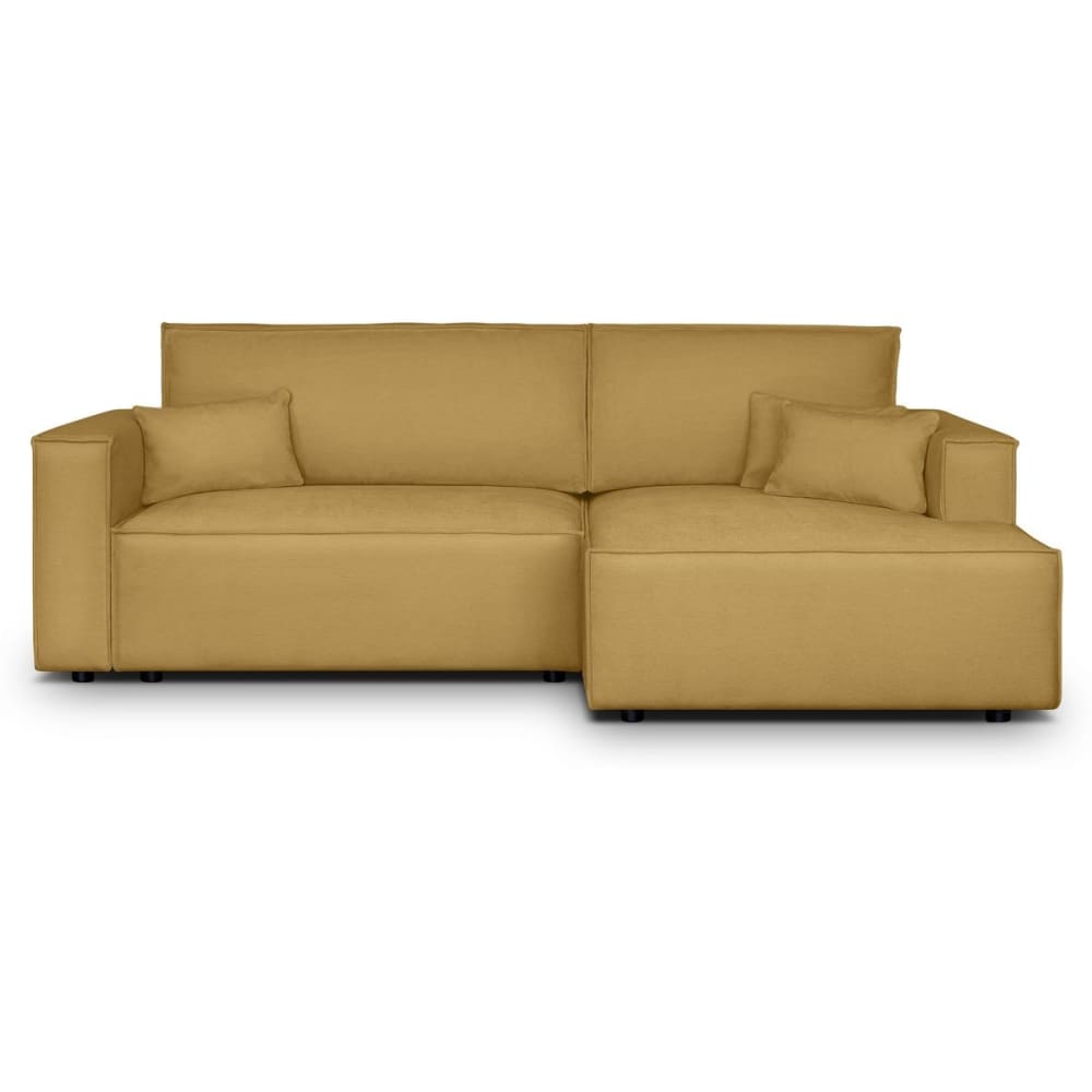 Canapé d'angle droit convertible 3 places - tissu chenille jaune