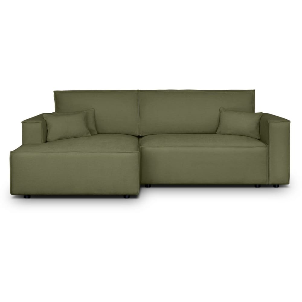 Canapé d'angle gauche convertible 3 places - tissu chenille vert olive
