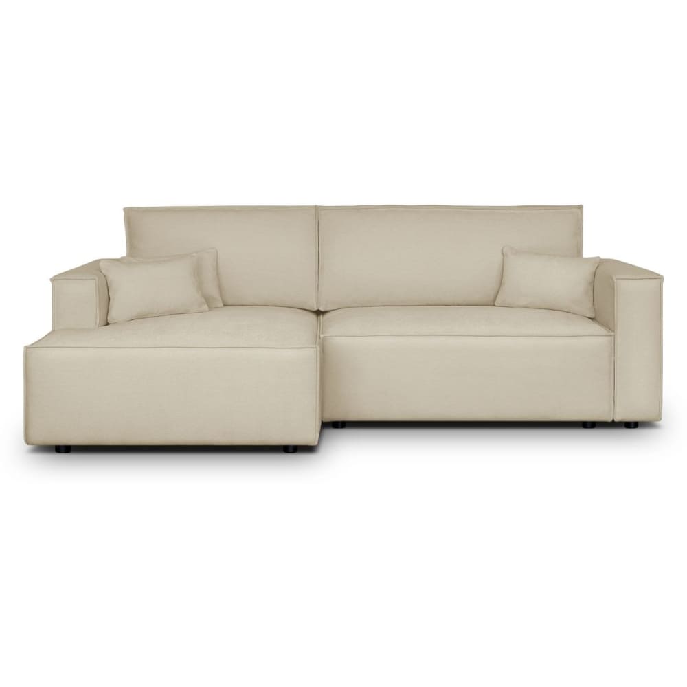 Canapé angle gauche convertible 3 places - tissu chenille beige foncé