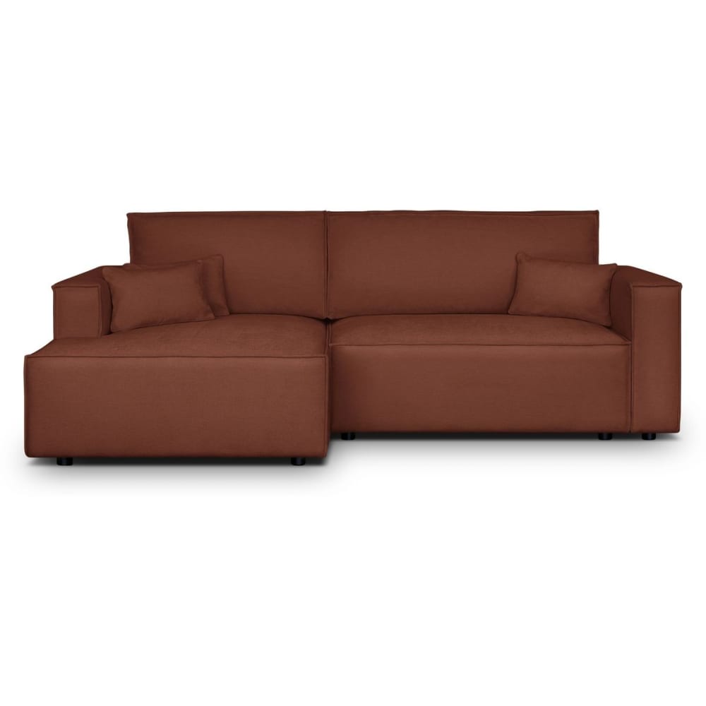 Canapé d'angle gauche convertible 3 places - tissu chenille rouille