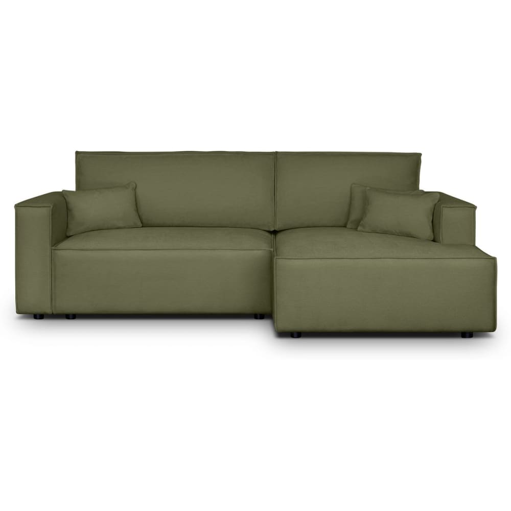 Canapé d'angle droit convertible 3 places - tissu chenille vert olive