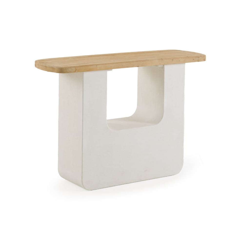 Console en polyrésine ciment blanc et plateau en bois de sapin