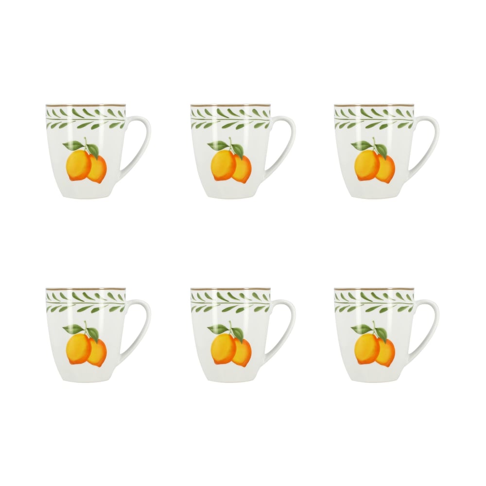Lot de 6 mugs 36cl en porcelaine à motif citron