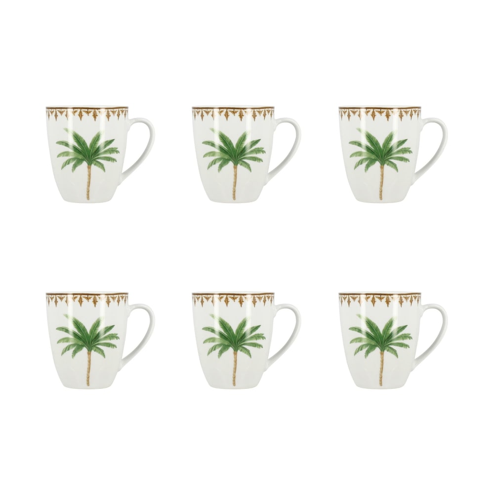 Lot de 6 mugs 45cl en porcelaine à motif palmier