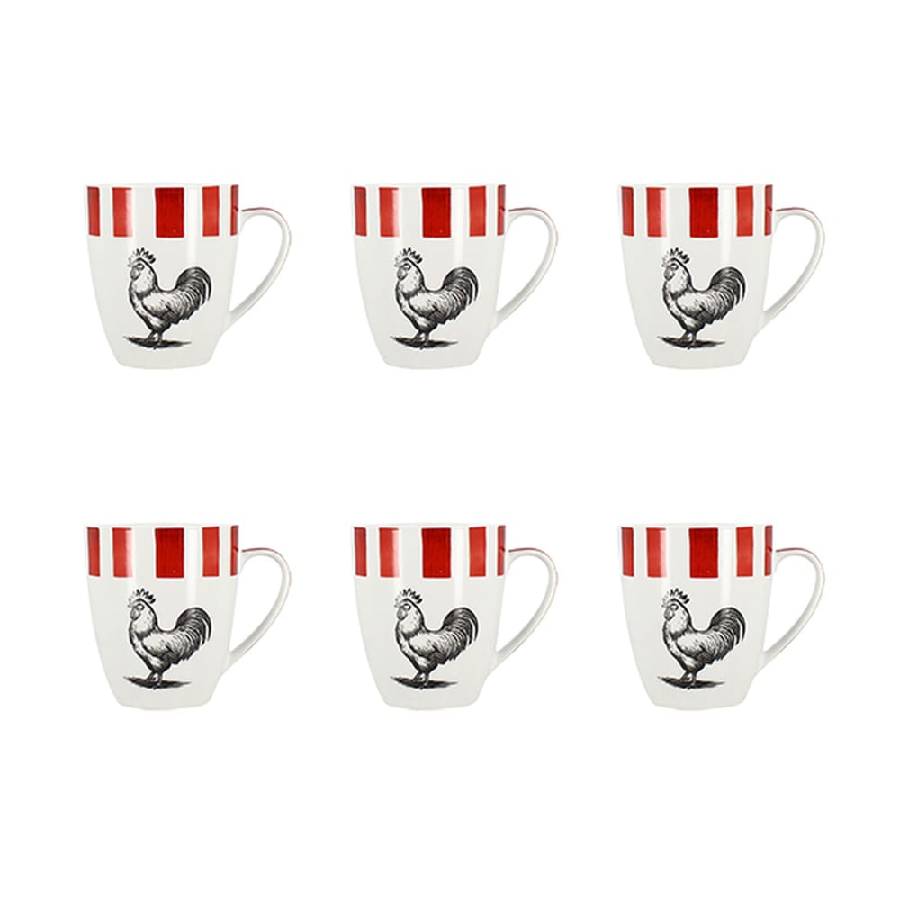 Lot de 6 mugs 35cl en porcelaine rouge et blanc