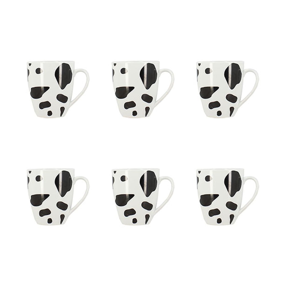 Lot de 6 mugs 35cl en porcelaine à motif vache Lot de 6 mugs 35cl en porcelaine à motif vache