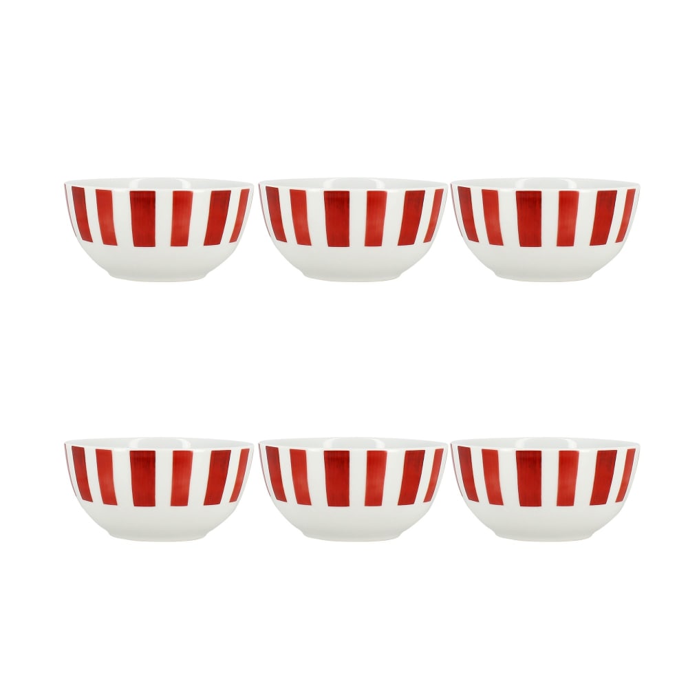 Lot de 6 bols 45cl en porcelaine rouge et blanc