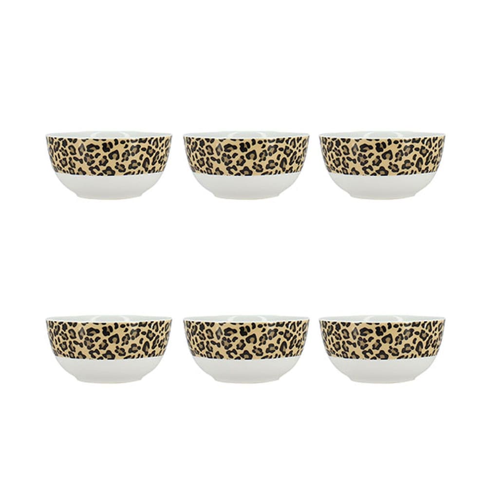 Lot de 6 bols 35cl en porcelaine beige à motif léopard Lot de 6 bols 35cl en porcelaine beige à motif léopard