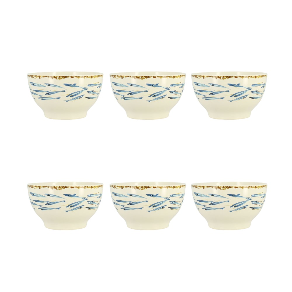 Lot de 6 bols 70cl en grès à motif poisson