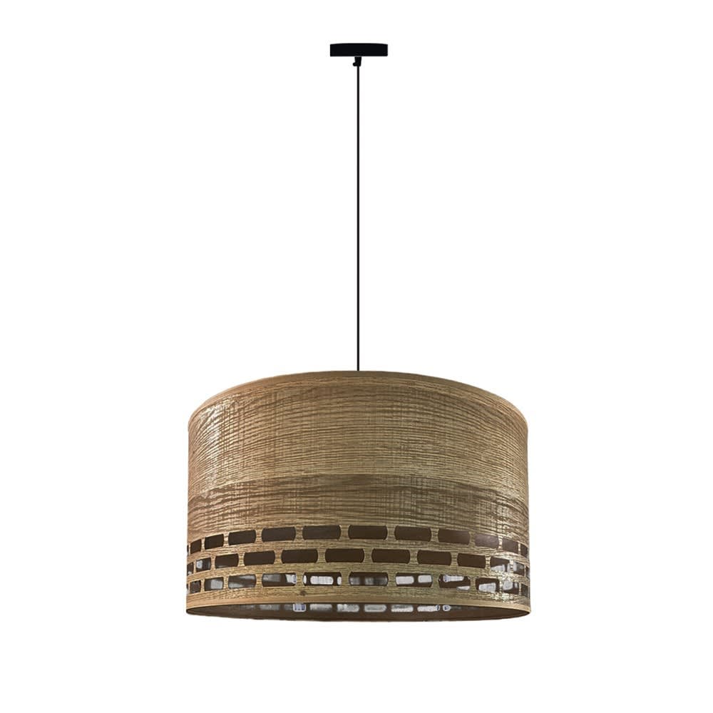 Wonderlamp Deckenleuchte aus dunklem Holz mit naturfarbener Stoffbespannung style landhaus Braun Stoff