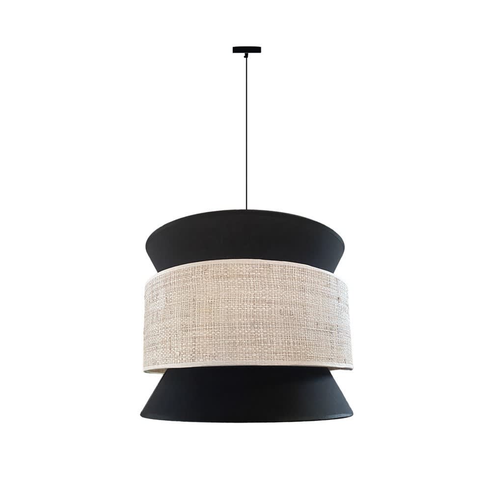 Wonderlamp Schwarze Pendelleuchte mit naturfarbenem Leinen style landhaus Beige Leinen