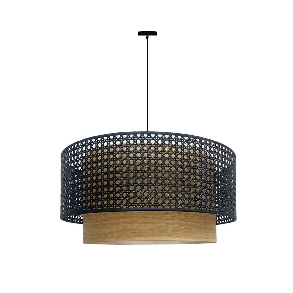 Lampe suspendue, 1 lumière, noir et rotin