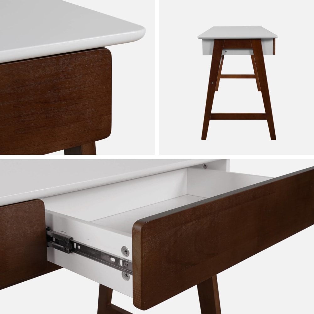 Bureau décor bois piétement bois d'hévéa 2 tiroirs noyer