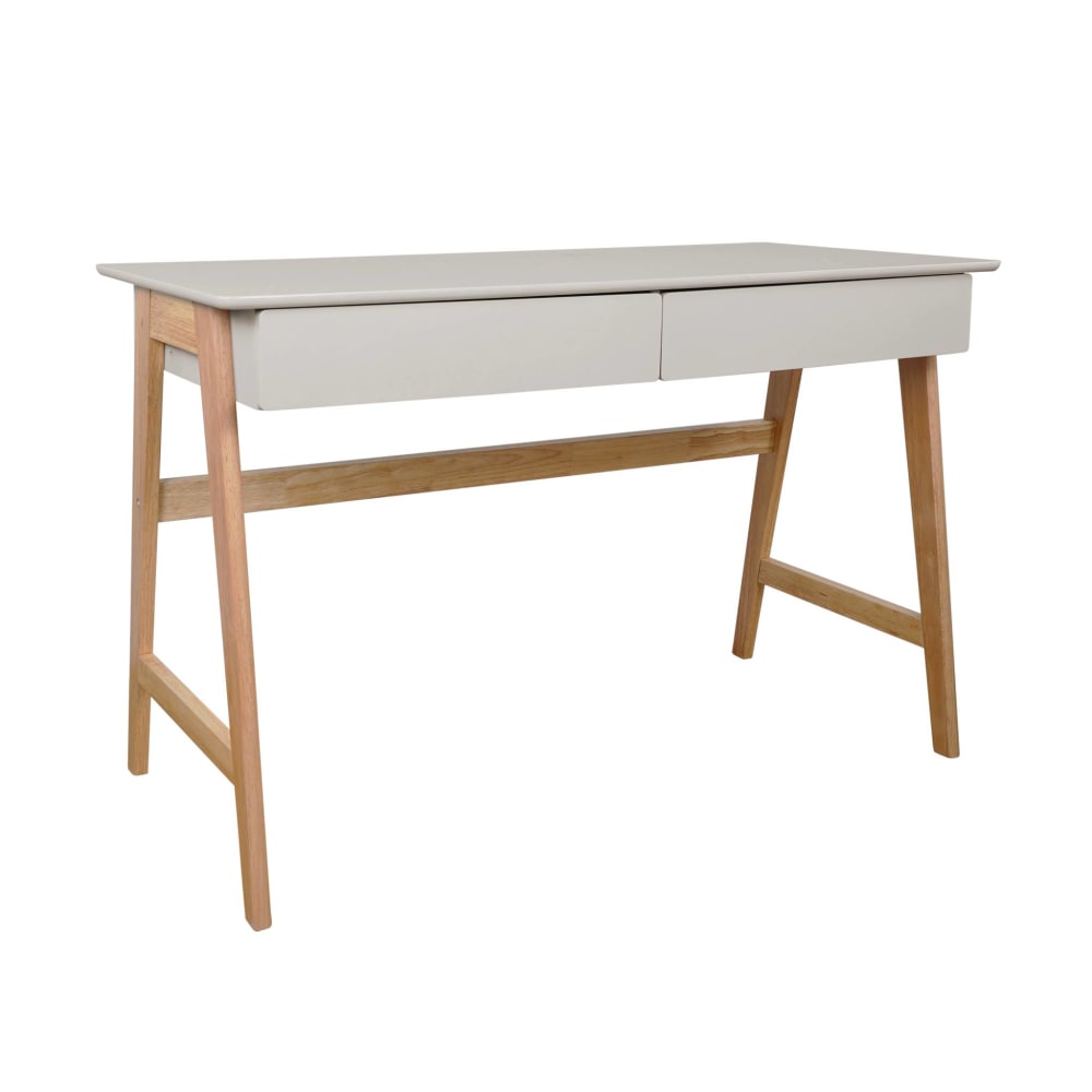 sweeek Schreibtisch Holzdekor Heveaholzgestell 2 Schubladen naturfarben style modern Braun