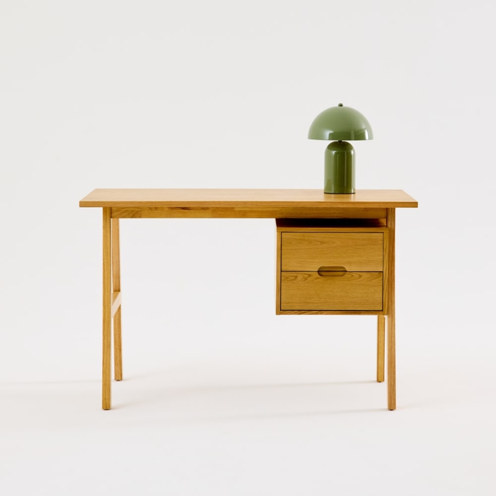 sweeek Schreibtisch Heveaholz und Eichenfurnier mit 2 Schubladen naturfarben style modern Beige Spanplatte