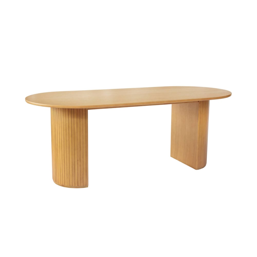 sweeek Ovaler Esstisch 200 cm Heveaholz und Eichenfurnier 6-8 Personen style classic chic Braun