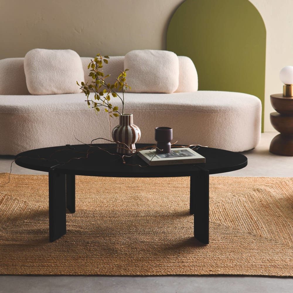 Table basse ovale en bois de manguier massif 120 cm noir