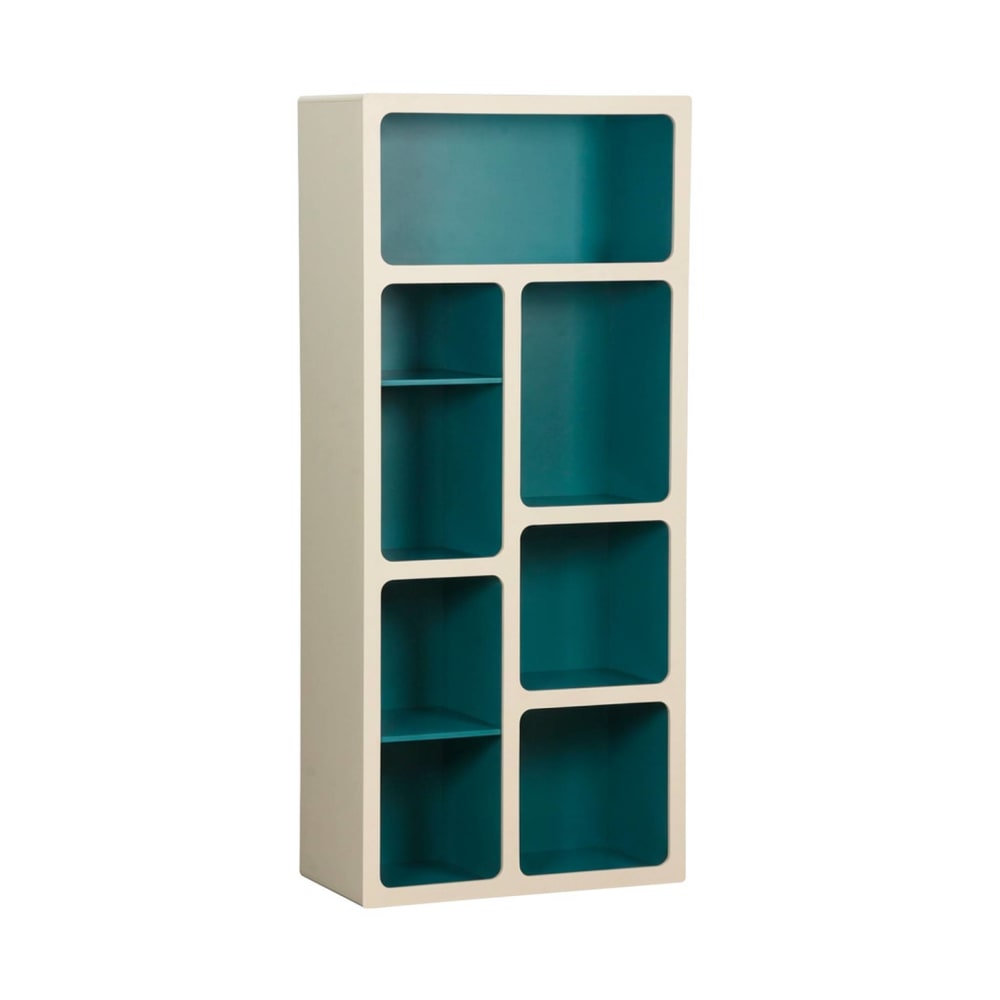Etagère bibliothèque organique décor bois 8 compartiments bleu -