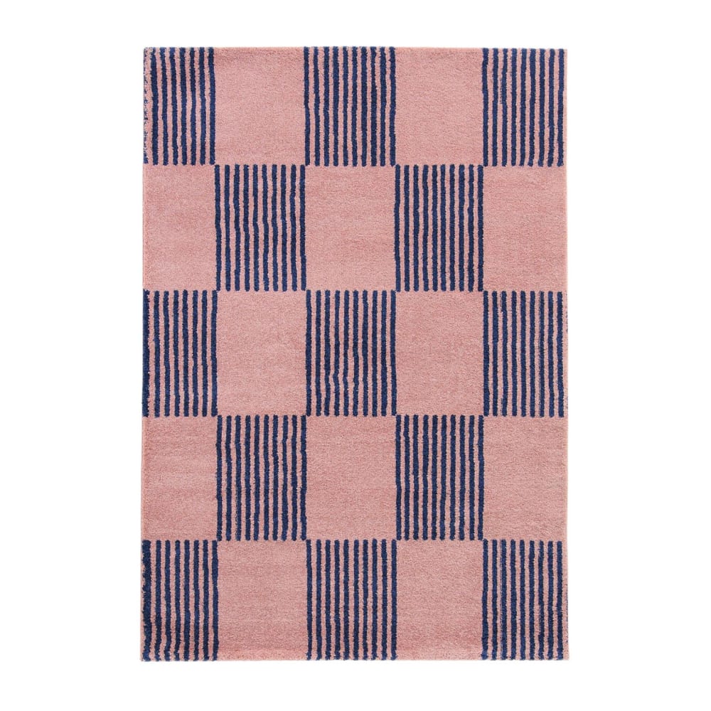 Tapis intérieur damier bleu et rose 120 x 160 cm