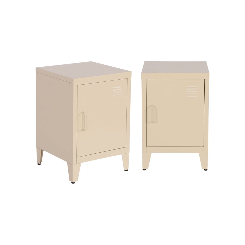 Lot de 2 tables de chevet en acier 1 porte, beige