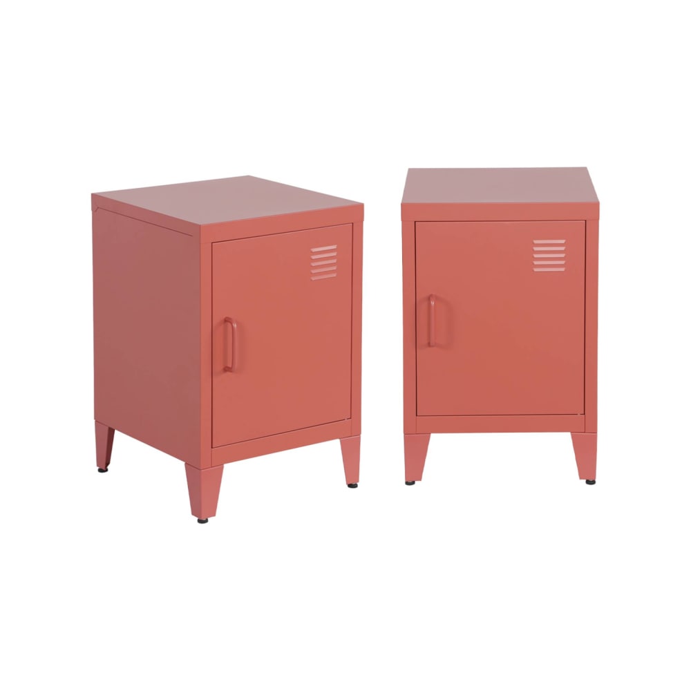 Lot de 2 tables de chevet en acier 1 porte, terracotta