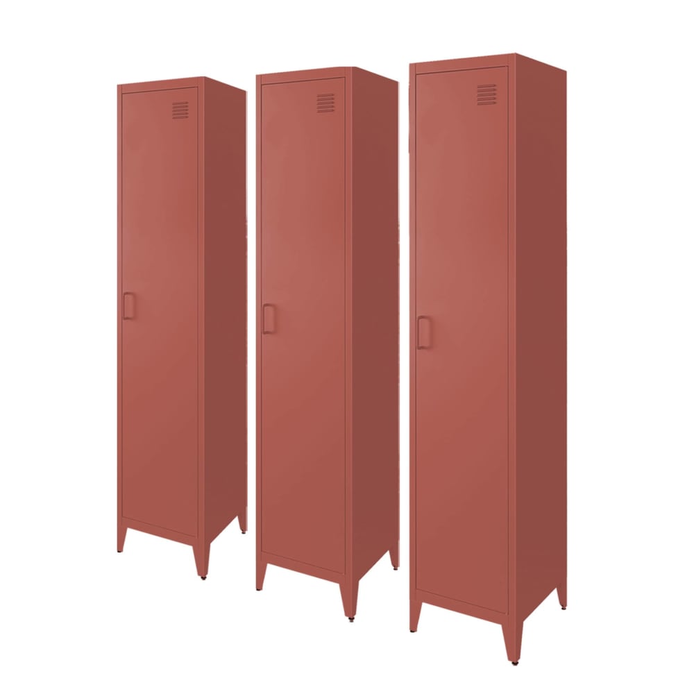 3 armoires chambre en acier terracotta, 4 espaces de rangement