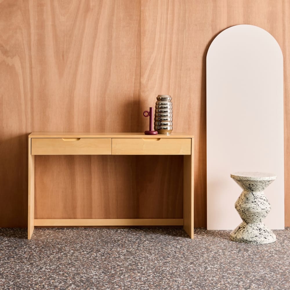 sweeek Konsole Holzdekor 2 Schubladen 120 cm naturfarben style modern Beige Spanplatte