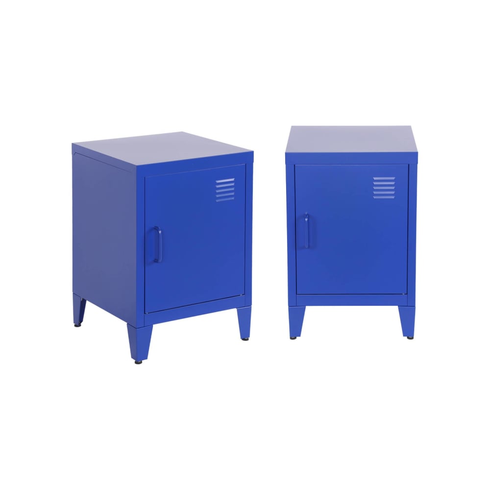 Lot de 2 tables de chevet en acier 1 porte, bleu