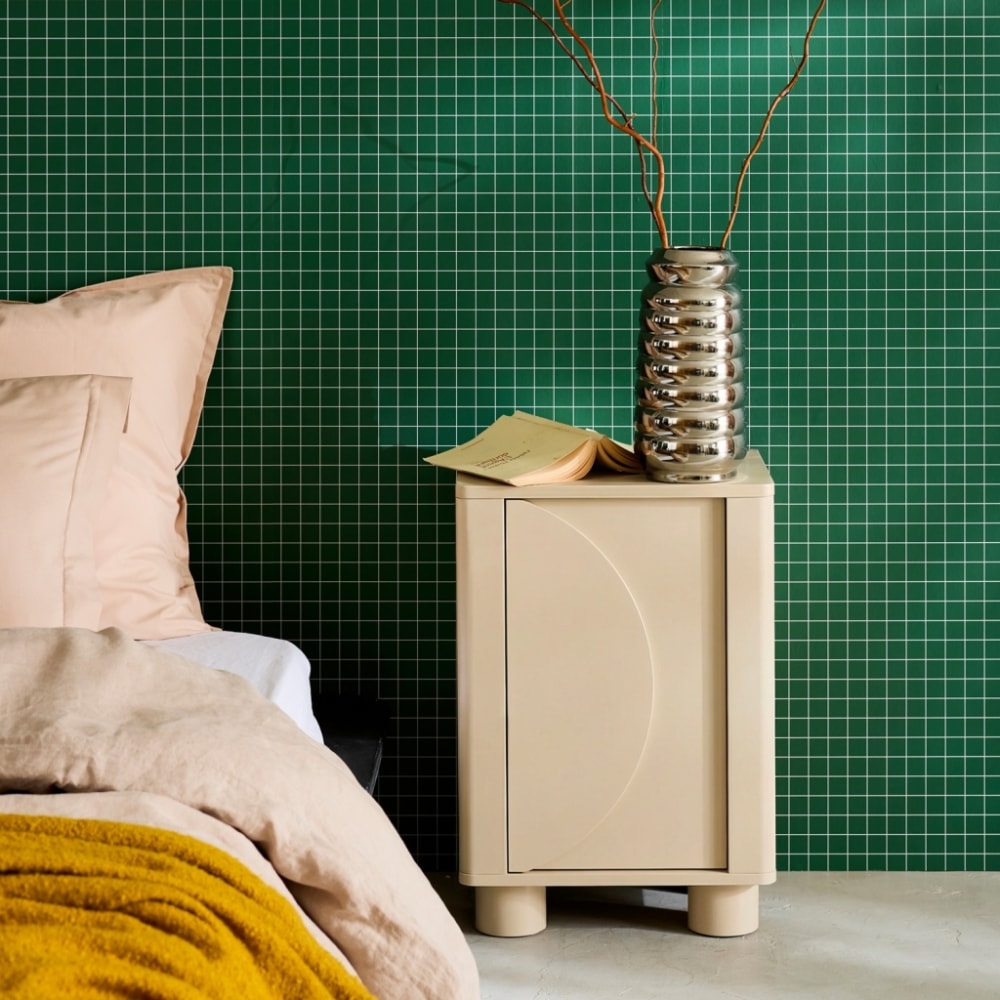 sweeek Nachttisch Holzdekor umkehrbare Tür beige style modern - Spanplatte