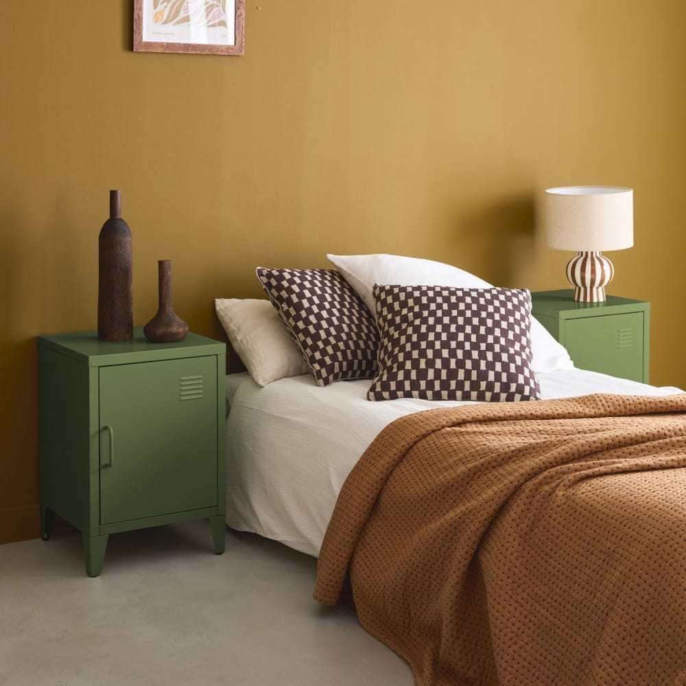 sweeek 2er-Set Nachttische aus Stahl, 1 Tür, khaki style industrial Grün Stahl
