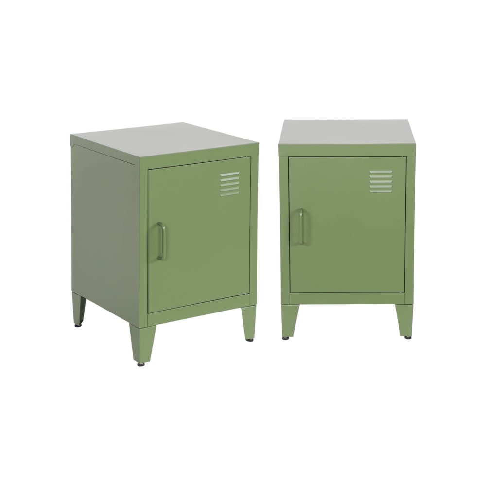 Lot de 2 tables de chevet en acier 1 porte, kaki