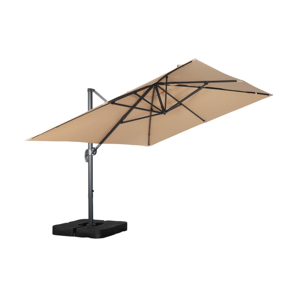 Parasol déporté 3x4m + base 50x50cm beige