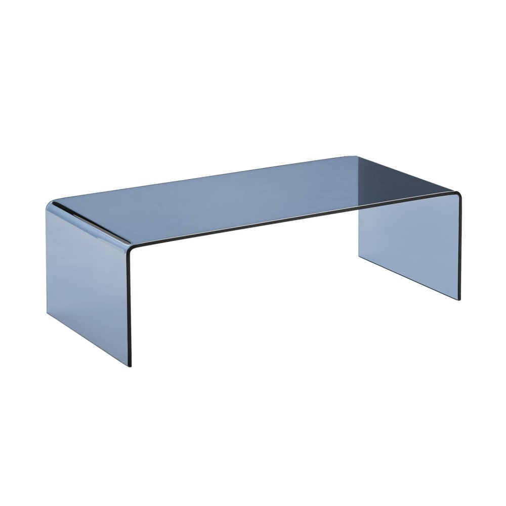 Table basse rectangulaire verre trempé 110cm bleu gris