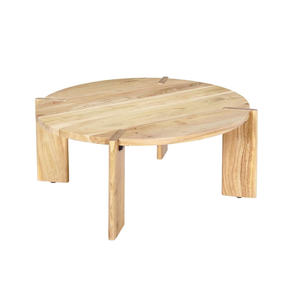 Table basse ronde bois d'acacia massif naturel 80 cm