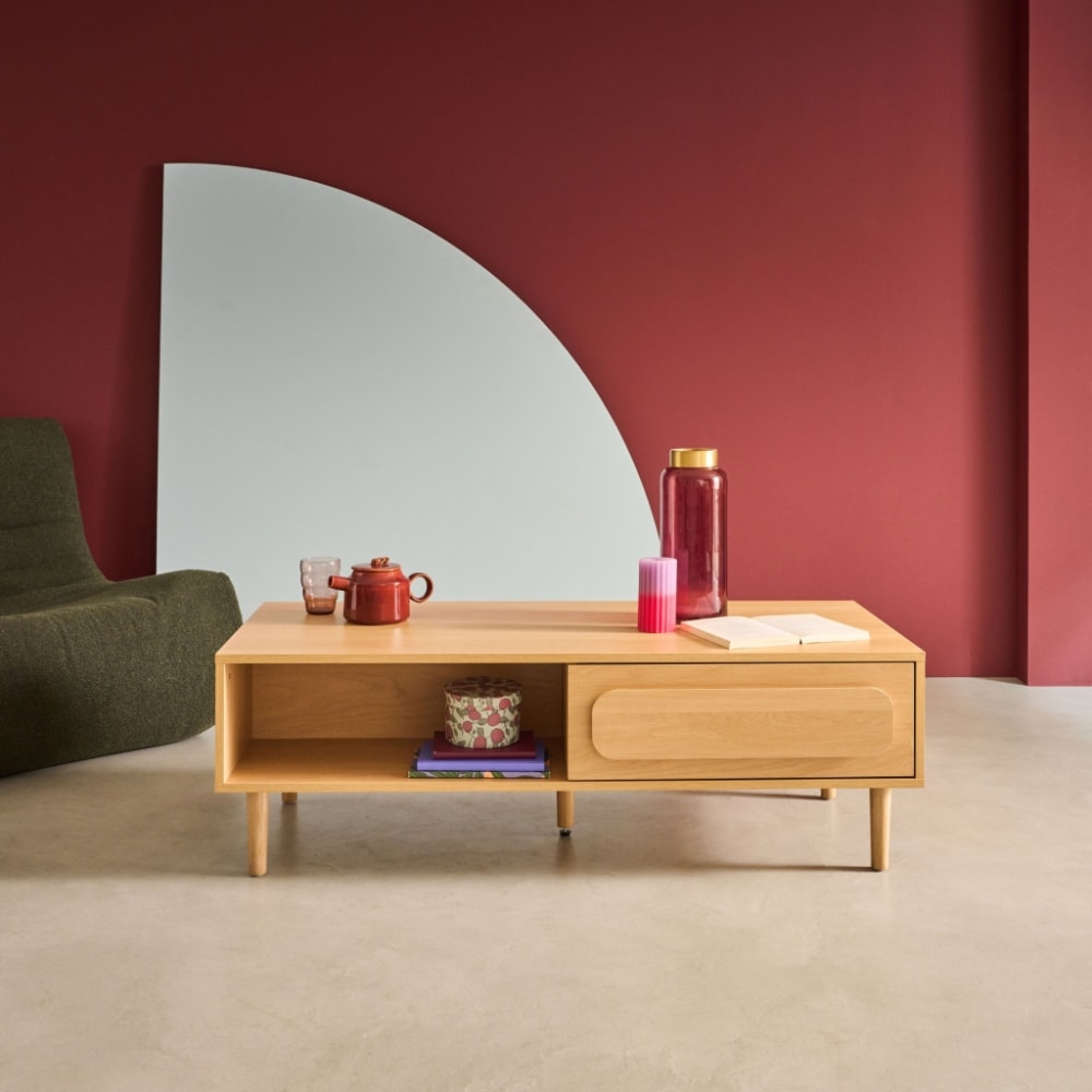 sweeek Vintage-Couchtisch im Eichenlook mit 1 Schublade und 2 Stauräumen, 120 style vintage Braun Spanplatte