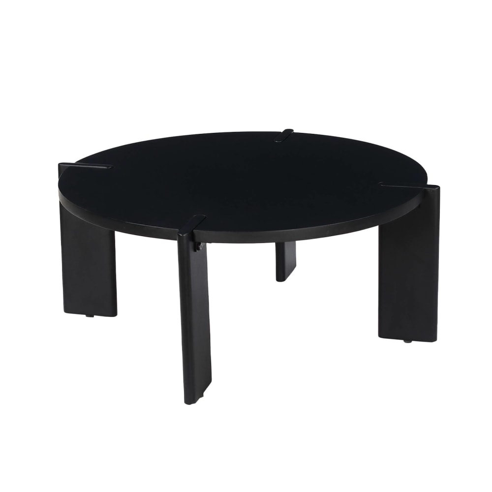 Table basse ronde bois de manguier massif noir 80 cm