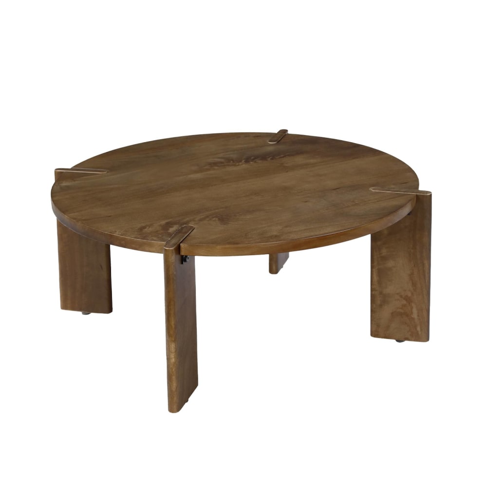 Table basse ronde bois de manguier massif noyer 80 cm